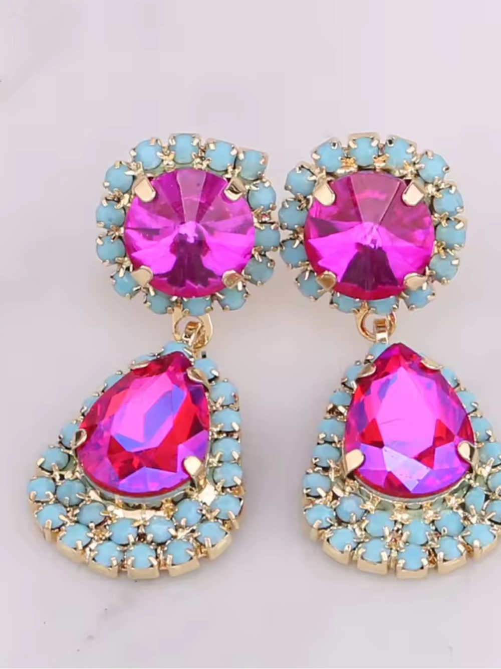Kohl's Gold-Tone Hot Pink & Turquoise Drop Crystal Earrings